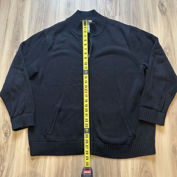 Vtg LL Bean XXL Men's Full Zip Sweater with Pockets Black Heavy Leather Pull EUC - Picture 6 of 9